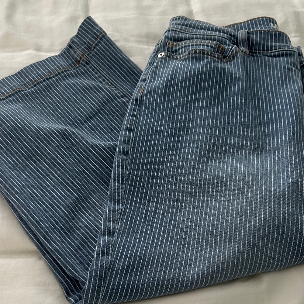 Classic Blue Striped women’s petite cropped wide-legged jeans